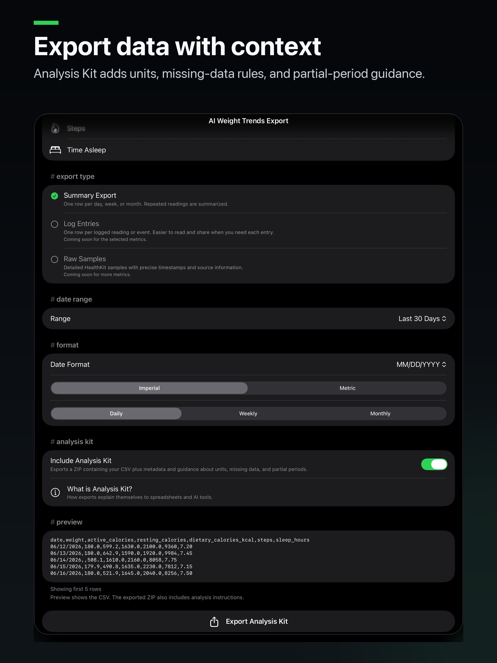 MetricPull Analysis Kit export preview on iPad
