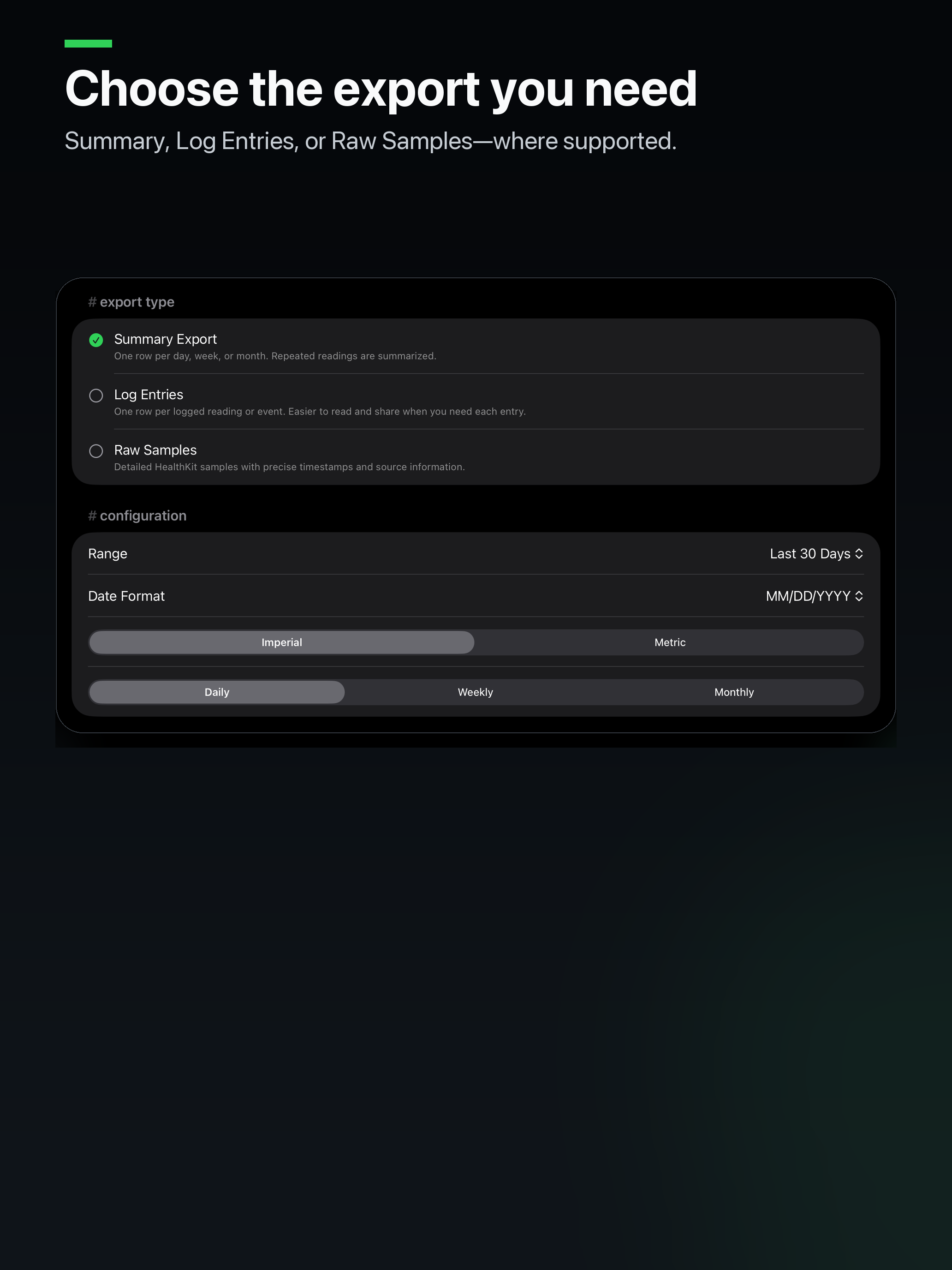 MetricPull export mode options on iPad
