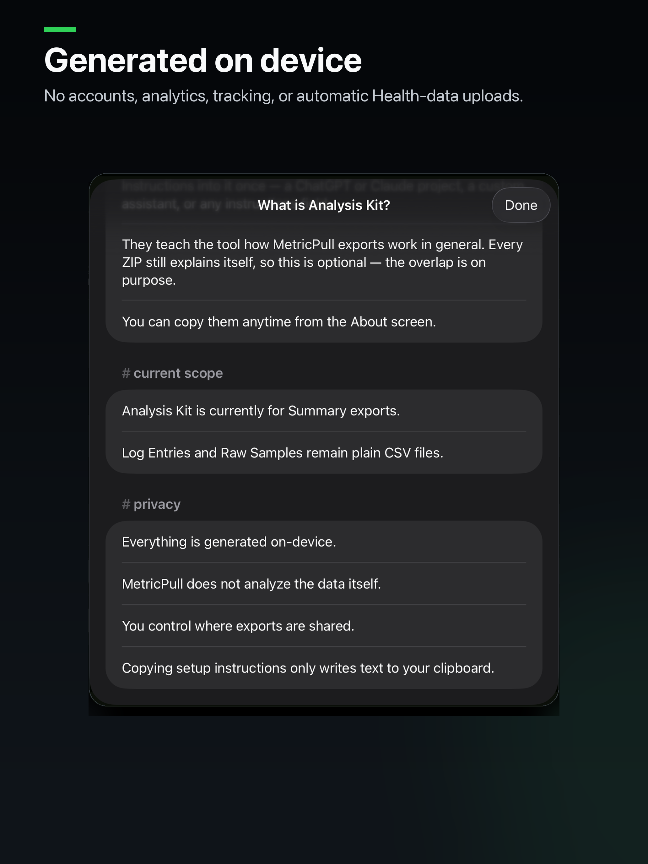 MetricPull privacy information on iPad
