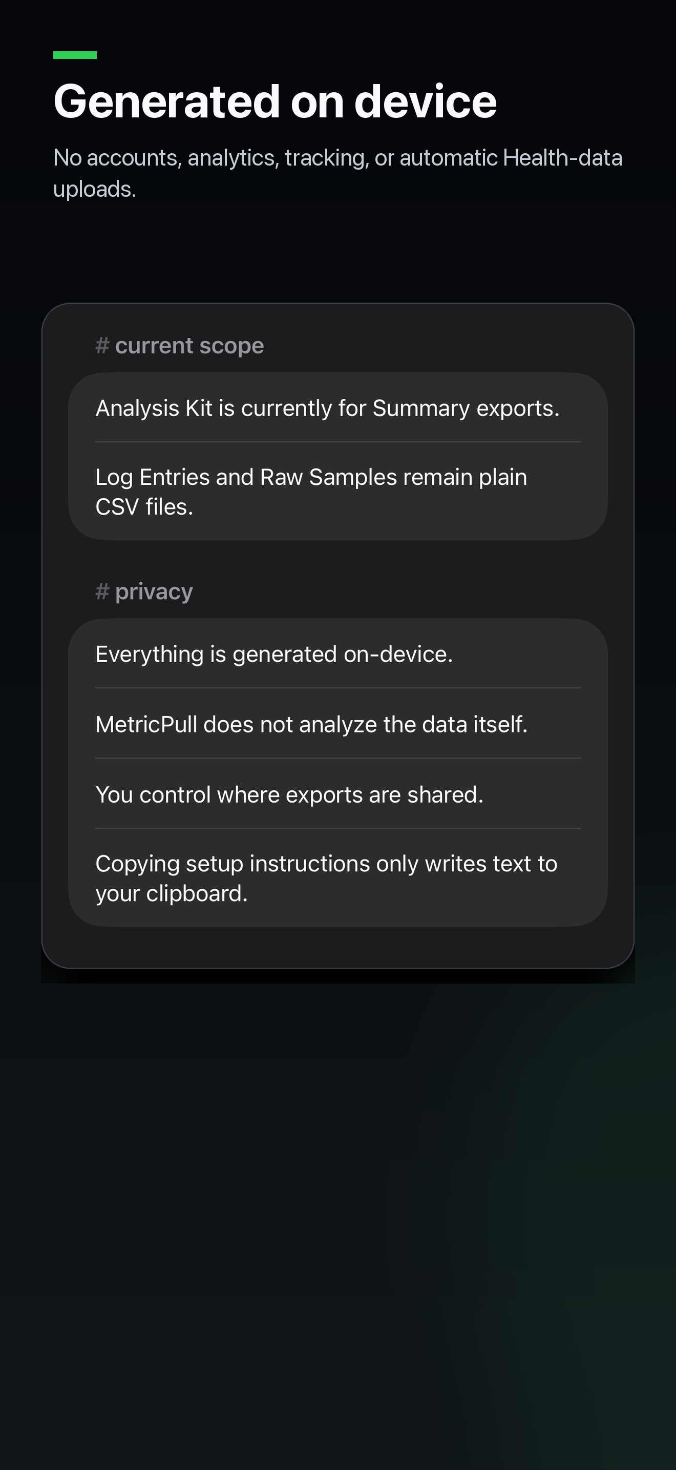MetricPull privacy information on iPhone